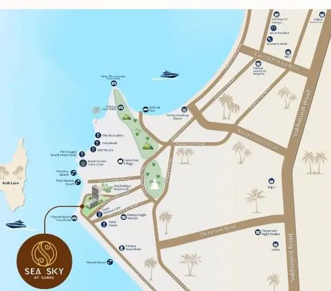 Illustrated map of the SEA SKY by Sands surroundings in Pratumnak, Pattaya