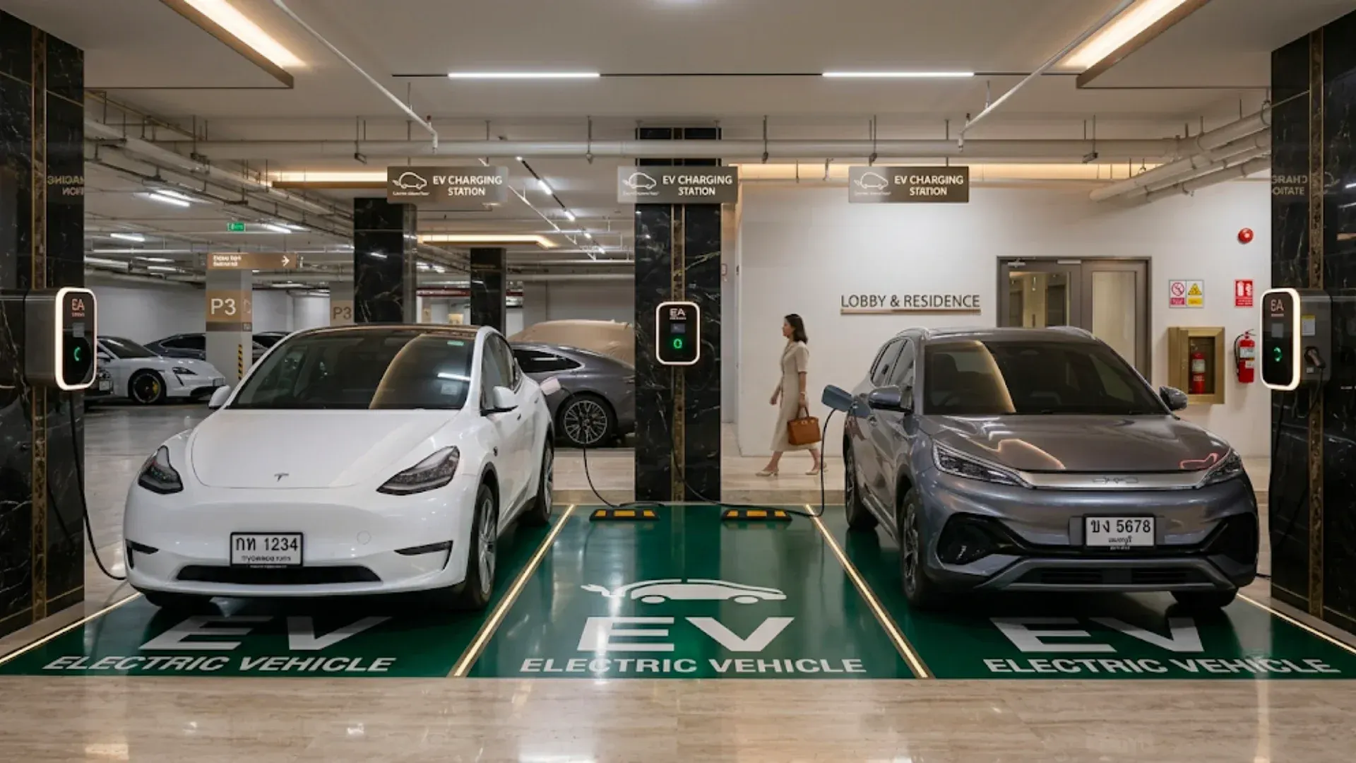 Covered EV charging station for residents at SEA SKY by Sands