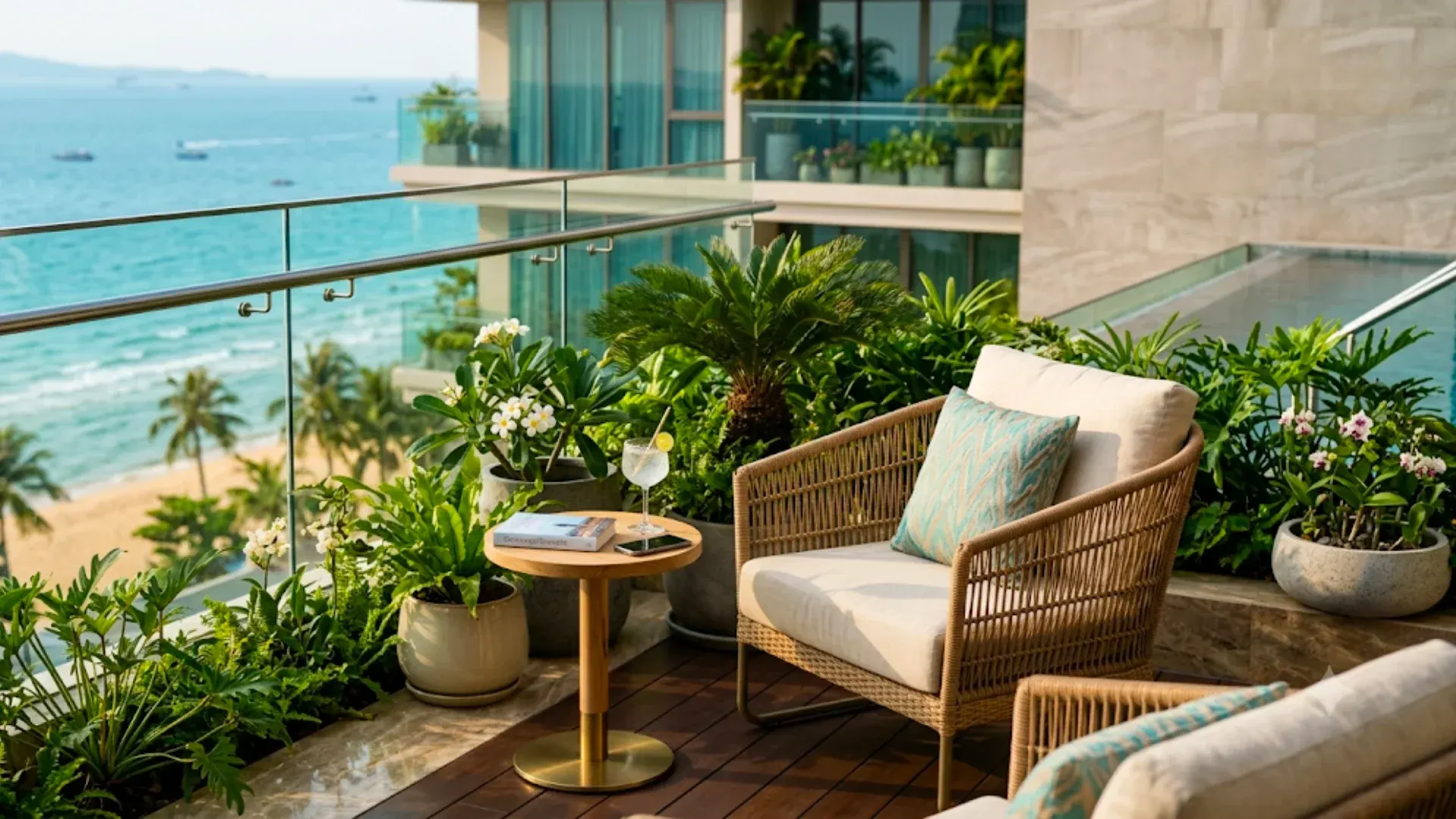 Landscaped rooftop sky garden with ocean panorama at SEA SKY by Sands