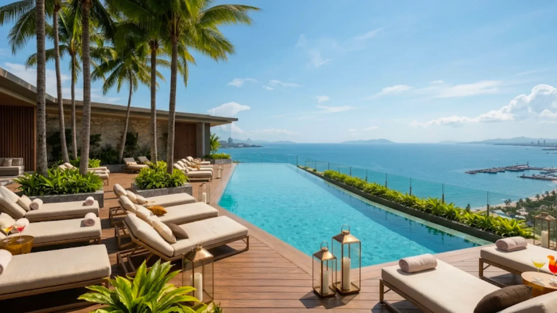Sea-view wellness and relaxation pool deck at SEA SKY by Sands