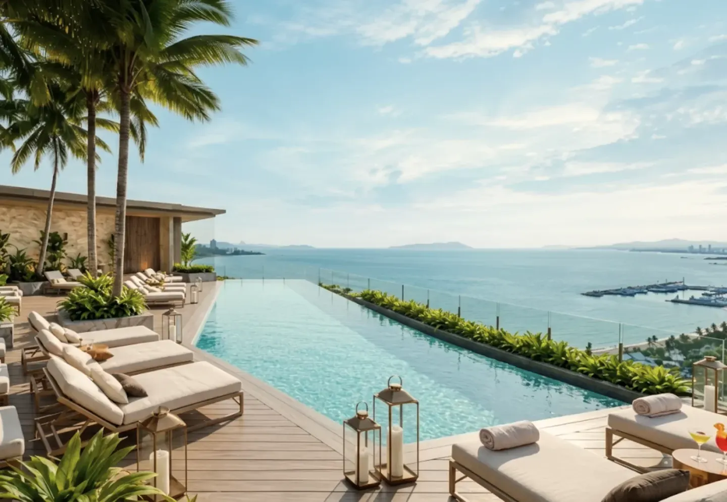 Double-height infinity pool overlooking the sea at SEA SKY by Sands